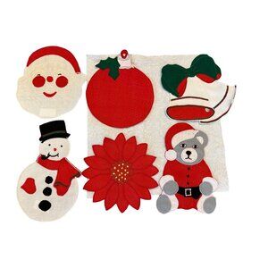 6 VTG W-C Imports Christmas Linen Embroidered Appliqué Coasters table top decor
